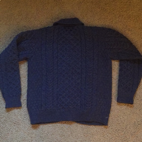 100% Wool Blue Cable-knit Irish Sweater - Picture 5 of 5